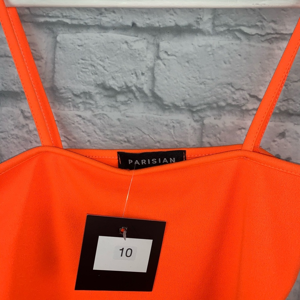 Neon Orange Strappy Bodycon Mini Dress - Picture 3 of 3
